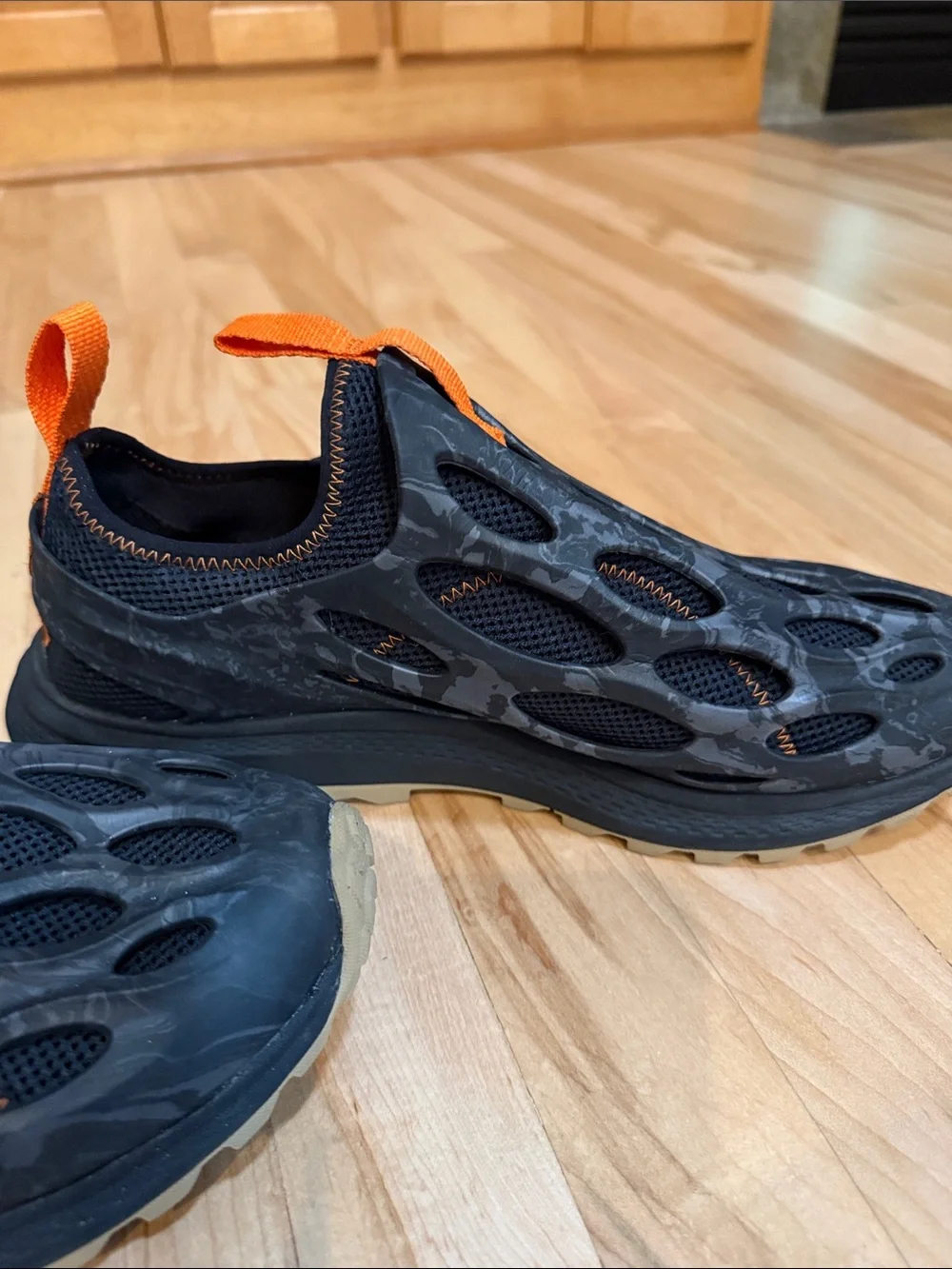 Merrell Men’s Black Slip-On Water Shoes with Orange Pull Tabs